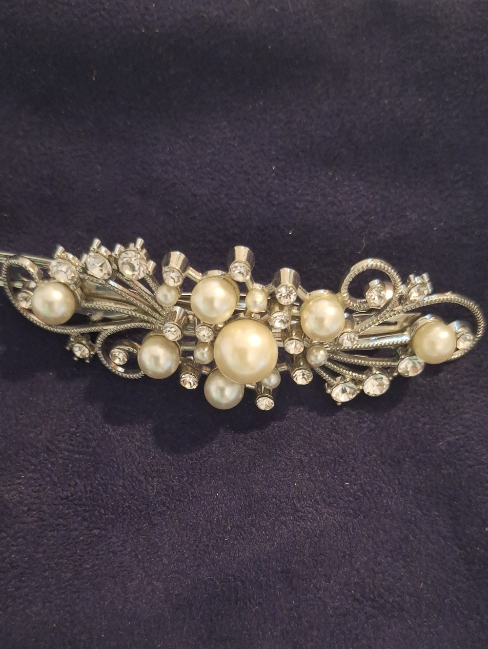 Pearl & Crystal Silver-Tone Hair Barrette